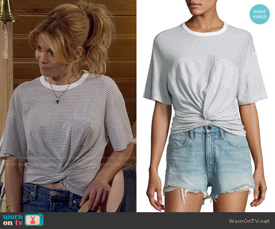 T by Alexander Wang Striped Jersey Twist-Front Tee worn by DJ Tanner-Fuller (Candace Cameron Bure) on Fuller House