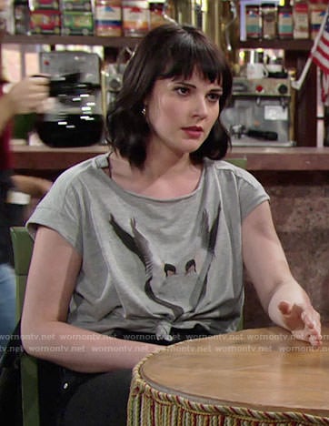 Tessa’s grey bird graphic tee on The Young and the Restless