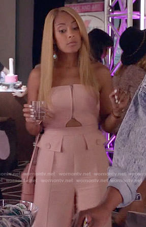 Tiffany’s pink zip front jumpsuit with cutout on Insecure