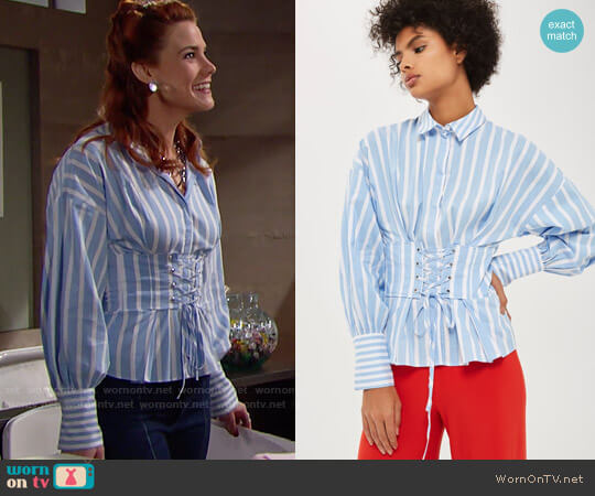 Topshop Wide Stripe Corset Shirt worn by Sally Spectra (Courtney Hope) on The Bold and the Beautiful