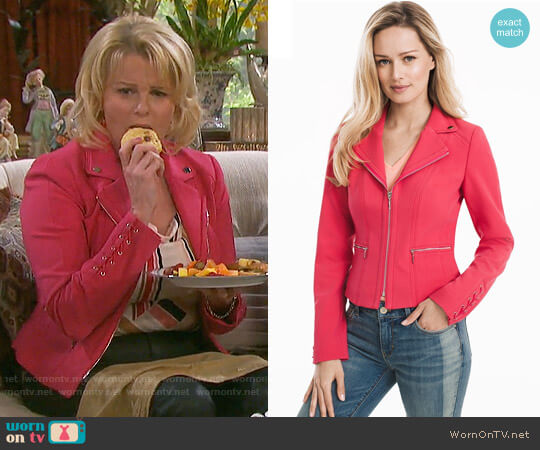 White House Black Market Lace-Up Detail Moto Jacket worn by Adrienne Johnson Kiriakis (Judi Evans) on Days of our Lives