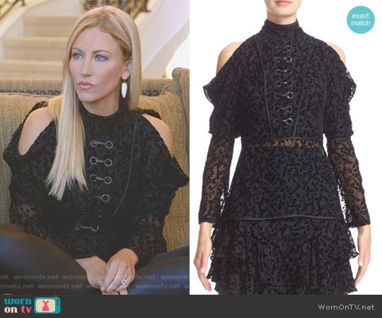 Yigal Azrouel Cold Shoulder Floral Burnout Velvet Blouse worn by Stephanie Hollman on The Real Housewives of Dallas