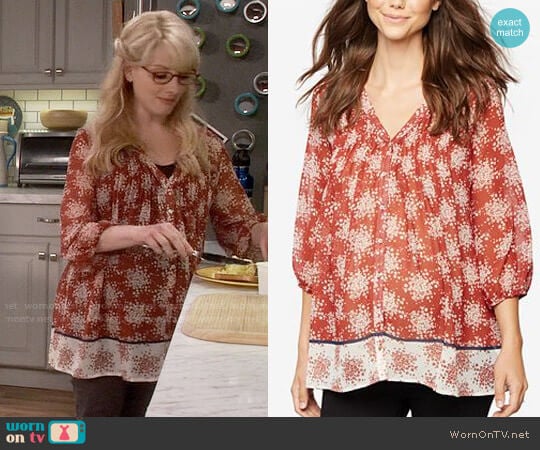 A Pea in the Pod Maternity Printed Boho Top worn by Bernadette Rostenkowski (Melissa Rauch) on The Big Bang Theory