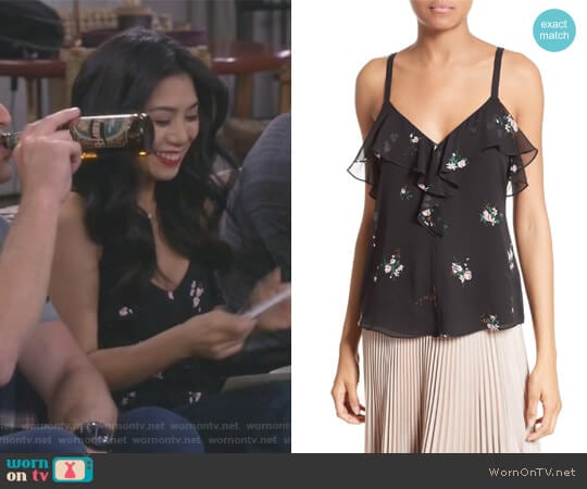 ALC Ari Ruffle Silk Tank worn by Eve Roberts (Liza Lapira) on 9JKL