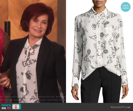 ALC Scott Button-Front Long-Sleeve Silk Blouse worn by Sharon Osbourne on The Talk