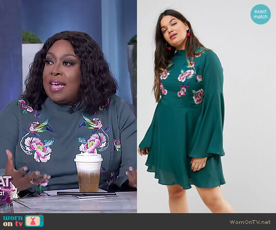 ASOS Embroidered Trumpet Sleeve Mini Dress worn by Loni Love on The Real