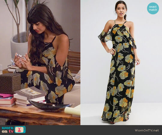 ASOS Cold Shoulder Floral Cami Maxi Dress worn by Tahani Al-Jamil (Jameela Jamil) on The Good Place