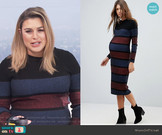 ASOS Maternity Knitted Midi Dress In Stripe worn by Carissa Loethen Culiner on E! News