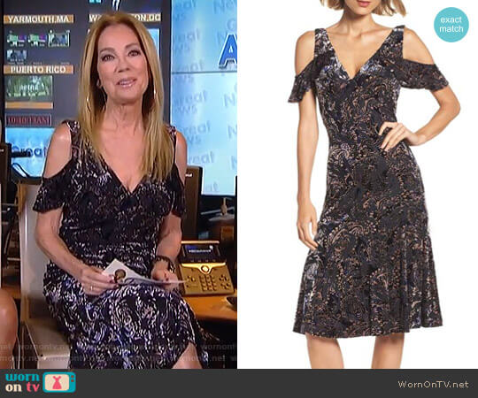 Adrianna Papell Cold Shoulder Velvet Burnout Dress worn by Kathie Lee Gifford on Today