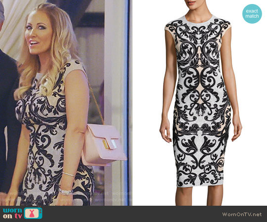 Alexander McQueen Cap-Sleeve Spine Lace Jacquard Dress worn by Stephanie Hollman on The Real Housewives of Dallas