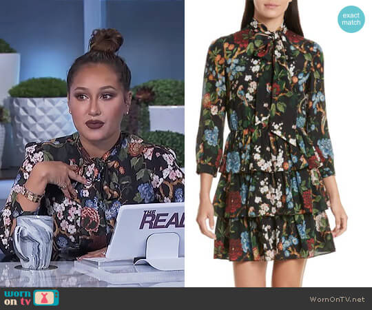 Alice + Olivia Breann Tie Neck Tiered Dress worn by Adrienne Houghton on The Real