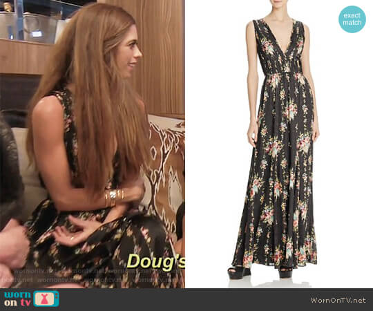 Alice and Olivia Ava Printed Silk Maxi Dress worn by Lydia McLaughlin on The Real Housewives of Orange County