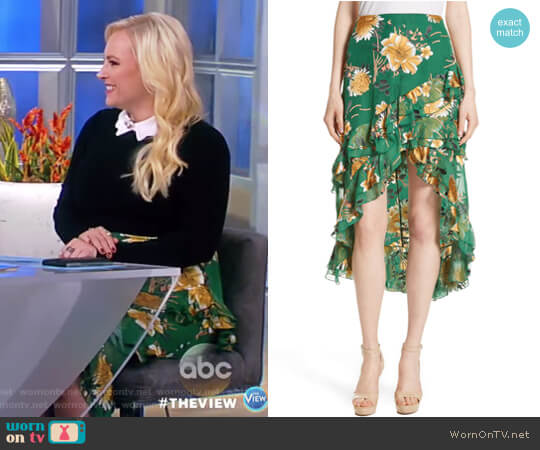 Alice + Olivia Sasha Ruffled Asymmetrical Floral Skirt worn by Meghan McCain on The View