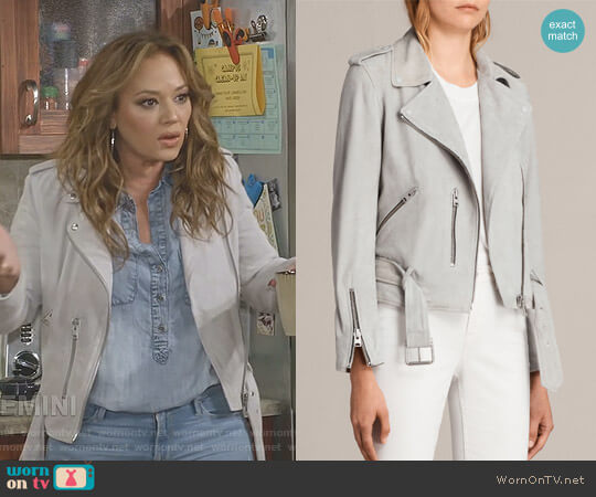 All Saints Balfern Biker Jacket worn by Vanessa Cellucci (Leah Remini) on Kevin Can Wait