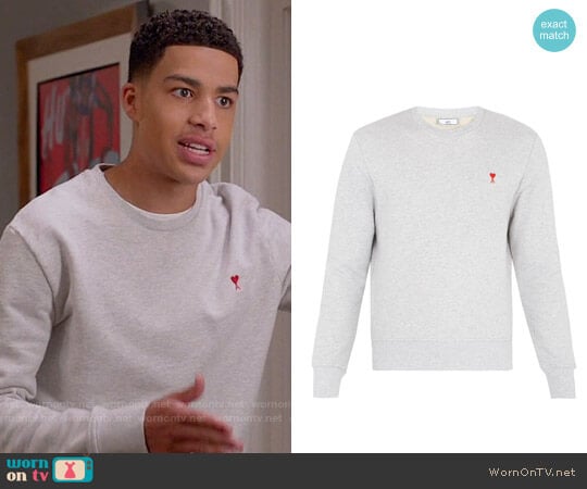 Ami Ami de Coeur-embroidered cotton sweatshirt worn by Andre Johnson Jr (Marcus Scribner) on Black-ish