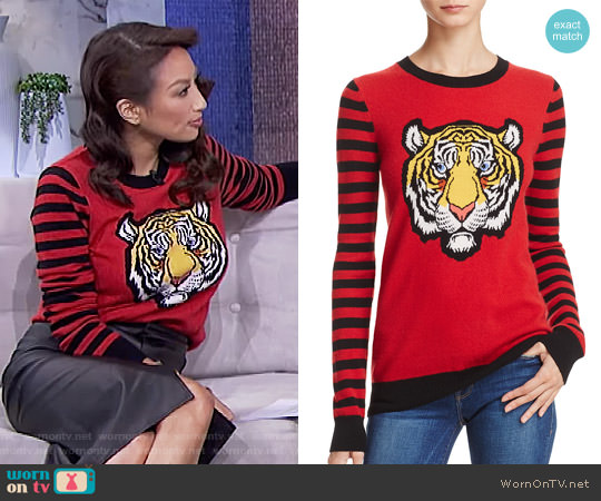 Aqua Cashmere Cashmere Tiger Intarsia Sweater worn by Jeannie Mai on The Real