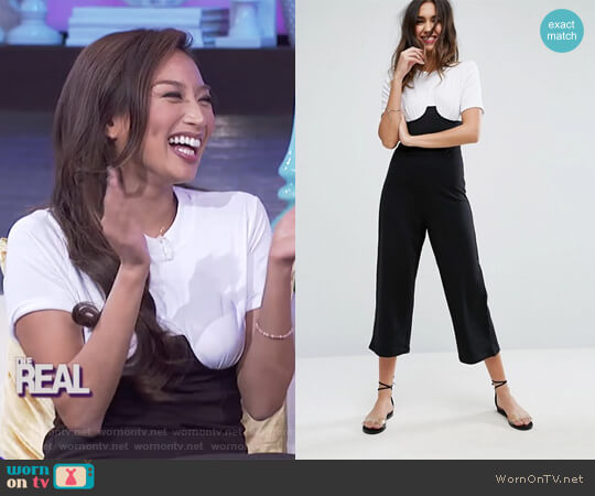 ASOS Jersey Jumpsuit with Corset Rib Waist and Cup Detail worn by Jeannie Mai on The Real