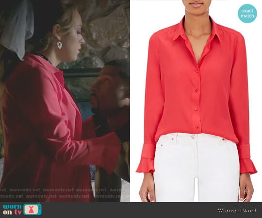 Barneys New York Silk Satin-Back Crepe Blouse worn by Fallon Carrington (Elizabeth Gillies) on Dynasty