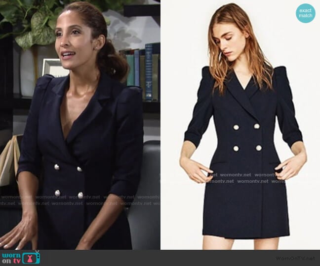 Zara Blazer Dress with Pearl Buttons worn by Lily Winters (Christel Khalil) on The Young and the Restless