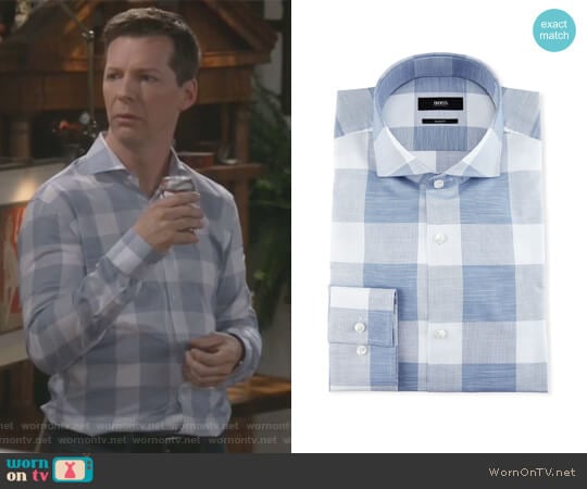 BOSS Enlarged-Check Slim-Fit Dress Shirt worn by Jack McFarland (Sean Hayes) on Will and Grace