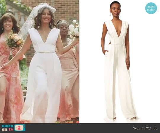 Brandon Maxwell V Neck Pleated Jumpsuit worn by Cristal Flores (Nathalie Kelley) on Dynasty