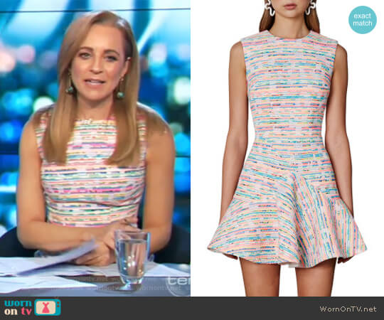 -by Johnny.- Neon Weave V Flare Mini Dress worn by Carrie Bickmore on The Project