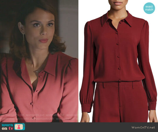 Co Classic Puff-Sleeve Crepe Blouse worn by Cristal Flores (Nathalie Kelley) on Dynasty