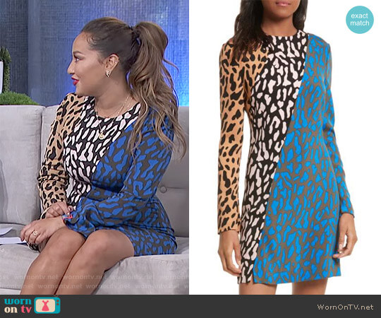 Diane von Furstenberg Bias Fitted Print Dress worn by Adrienne Houghton on The Real