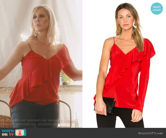 Diane von Furstenberg Ruffle Front Top worn by Vicki Gunvalson on The Real Housewives of Orange County