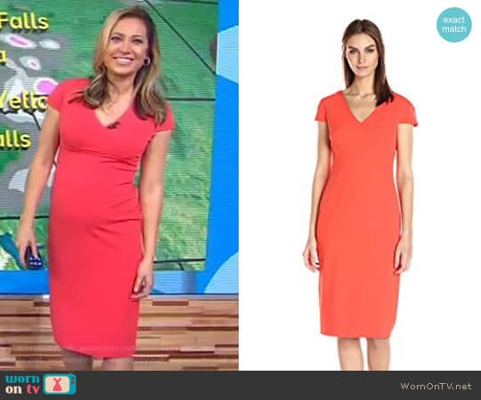 Donna Morgan Cap Sleeve Fitted Stretch Crepe Sheath Dress worn by Ginger Zee on Good Morning America