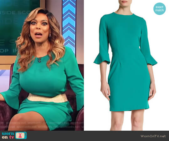 Donna Morgan Ruffle Cuff Sheath Dress worn by Wendy Williams on The Wendy Williams Show