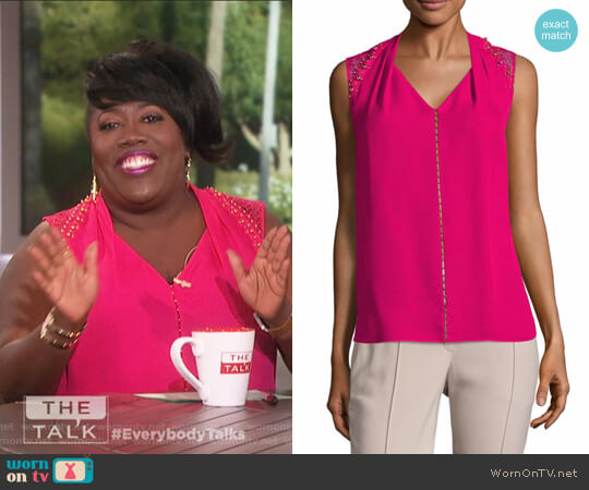 Elie Tahari Barbara Sleeveless Silk Blouse worn by Sheryl Underwood on The Talk