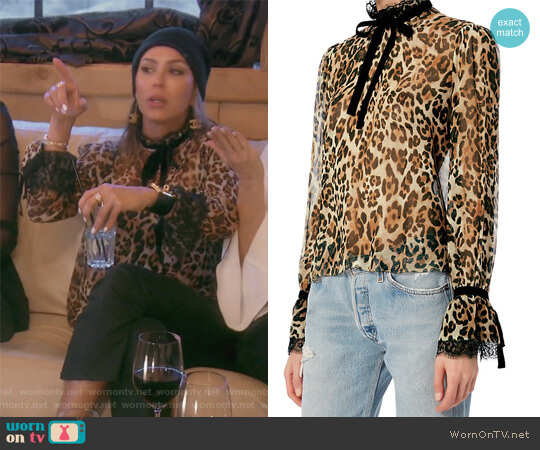 Exclusive for Intermix Dia Leopard Print Blouse worn by Kelly Dodd on The Real Housewives of Orange County