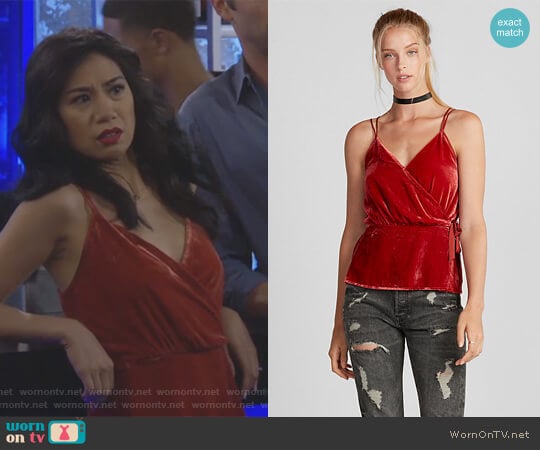 Express Velvet Wrap Cami worn by Eve Roberts (Liza Lapira) on 9JKL