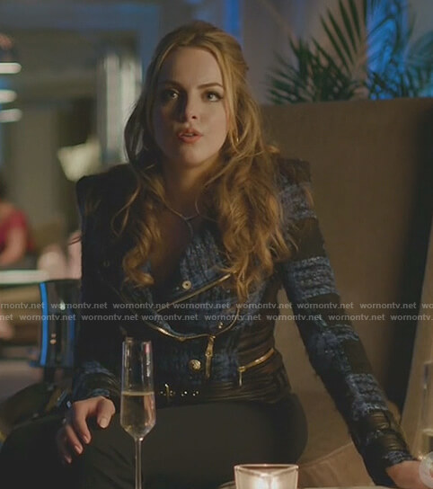 Fallon’s blue and black tweed jacket on Dynasty