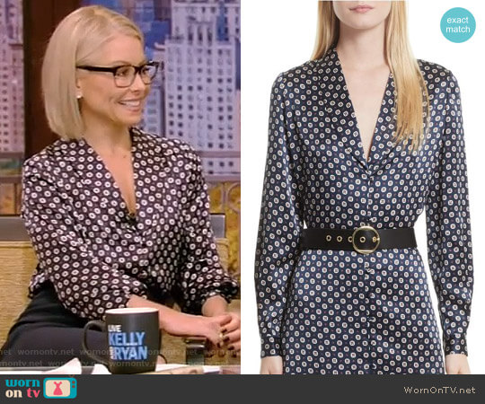 Frame Print Silk Blouse worn by Kelly Ripa on Live with Kelly and Mark
