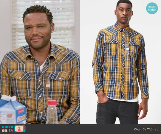 G Star Raw 3301 Shirt in Light Nassau Blue/Dark Vulcan Check worn by Andre Johnson (Anthony Anderson) on Black-ish
