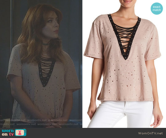 Gypsies & Moondust Lace-Up Deep V Tee worn by Sonia (Elena Satine) on The Gifted