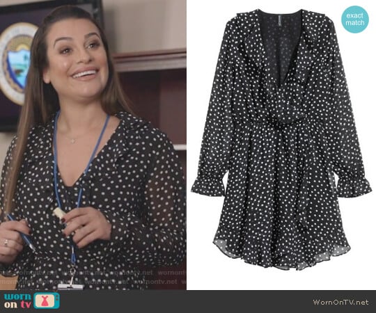 H&M Wrap Dress in Black / Dotted worn by Valentina Barella (Lea Michele) on The Mayor