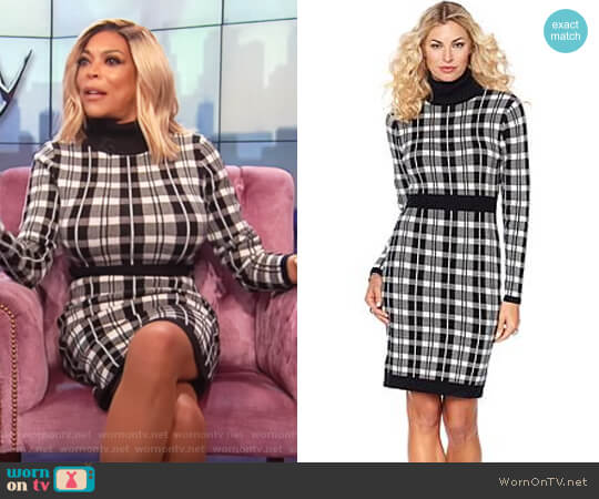 Wendy Williams HSN Collection Plaid Turtleneck Sweater Dress worn by Wendy Williams on The Wendy Williams Show