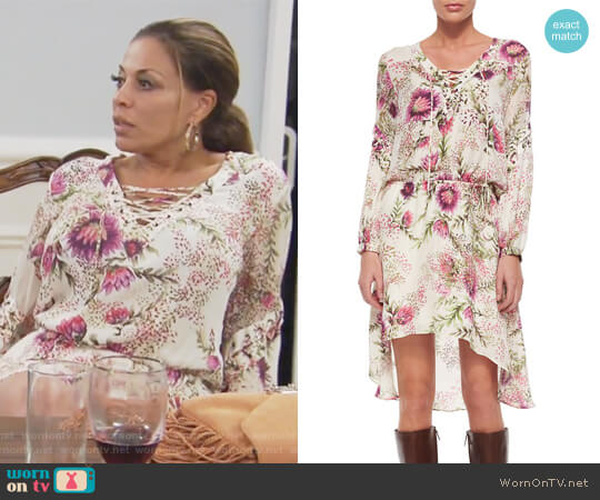 Haute Hippie Long-Sleeve Lace-Up Floral-Print Dress worn by Dolores Catania on The Real Housewives of New Jersey