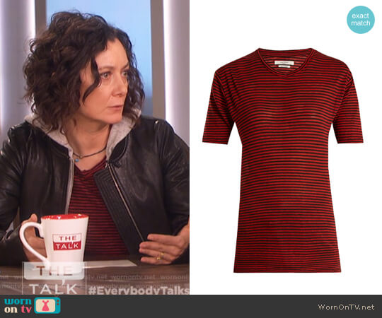 Isabel Marant Etoile Andreia striped linen-blend T-shirt worn by Sara Gilbert on The Talk