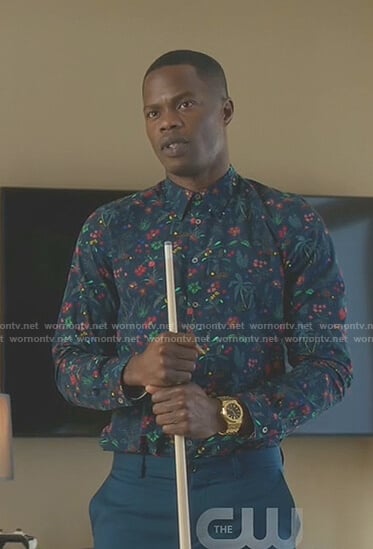 Jeff’s navy tropical print shirt on Dynasty
