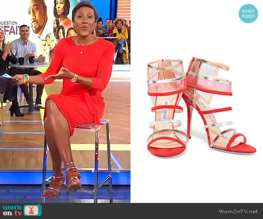 Jimmy Choo Maitai suede and Perspex Sandals worn by Robin Roberts on Good Morning America