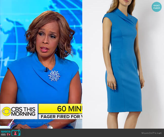 Karen Millen Blue Pencil Dress worn by Gayle King on CBS Mornings