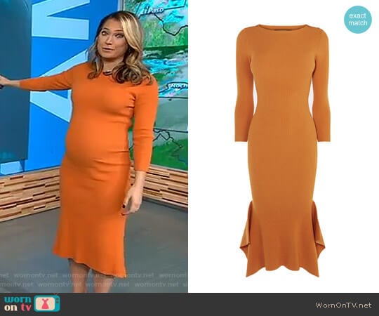 Karen Millen Frill Hem Knitted Midi Dress worn by Ginger Zee on Good Morning America