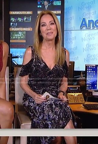 Kathie’s black velvet cold-shoulder dress on Today