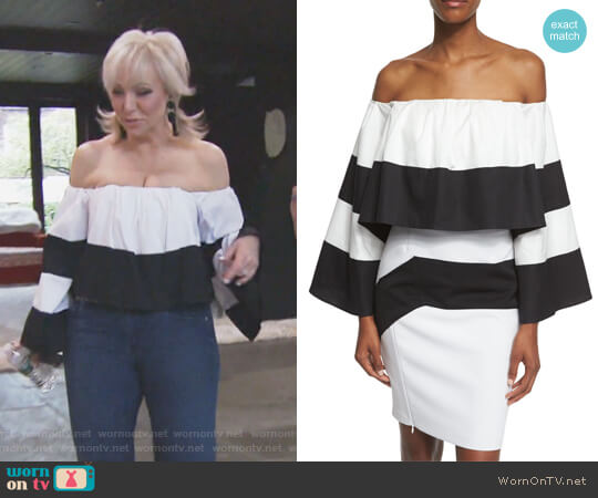 Kendall + Kylie Off-The-Shoulder Striped Crop Top worn by Margaret Josephs on The Real Housewives of New Jersey