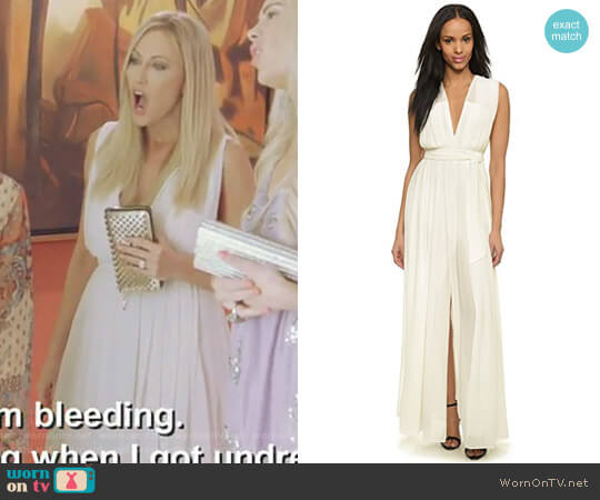 LAgence Long Deep V Pleated Dress worn by Stephanie Hollman on The Real Housewives of Dallas