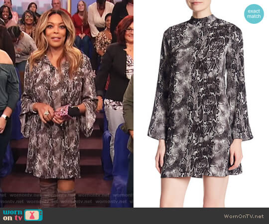 Laundry by Shelli Segal Snake Printed Mock Neck Bell Sleeve Crepe Dress worn by Wendy Williams on The Wendy Williams Show
